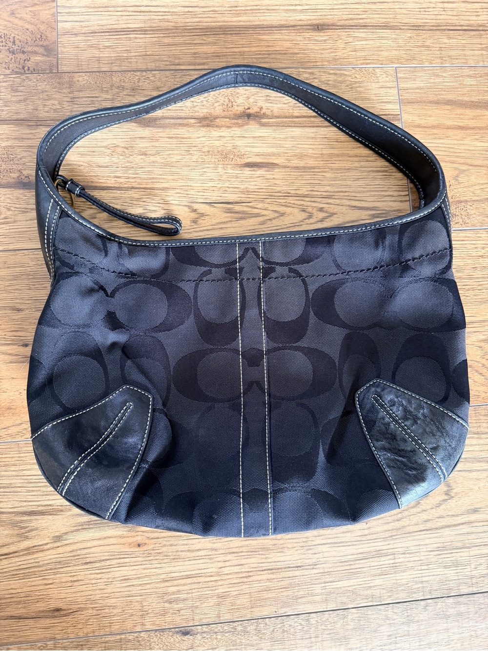 Y2K Vintage Coach Black Ergo Hobo Signature Jacquard Shoulder Bag - Picture 2 of 6